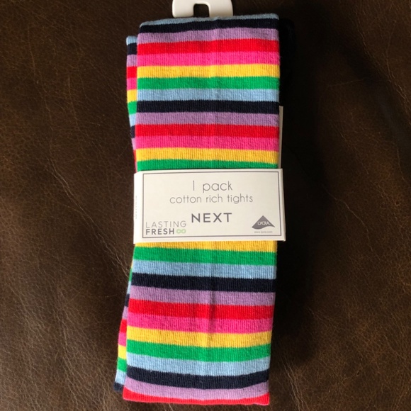 Navy Blue Cotton Rich Stripe Tights - Picture 2 of 3